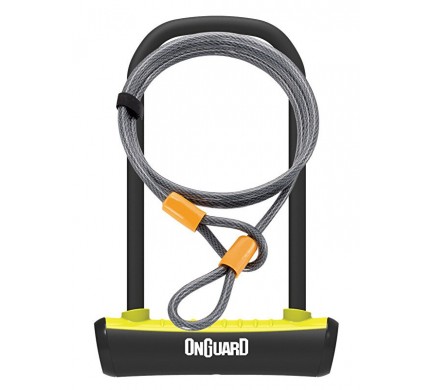 Zámek ONGUARD podkova 115x230x11mm + lanko 1200x10mm, žlutá, 2klíče, držák