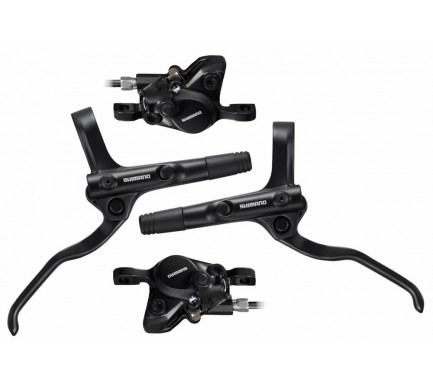 Brzda kotoučová SHIMANO MT200 černá př. a zad. komplet bez kotoučů / černé hadice)