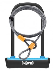Zámek ONGUARD podkova 115x230x11mm + lanko 1200x10mm, modrá, 2klíče, držák