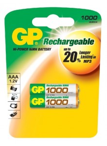 Baterie GP AAA NiMH 1000mAh - 2 ks