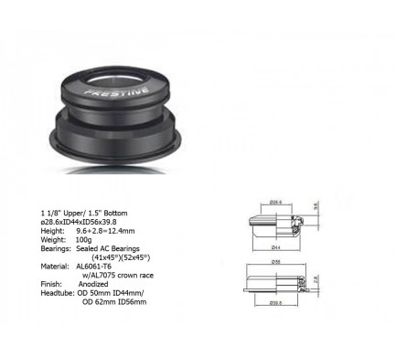 Hlavové složení AUTHOR ACO-F13H Internal (1 1/8" / 1,5"; d: 39,8/ 44/ 56 mm) (černá)