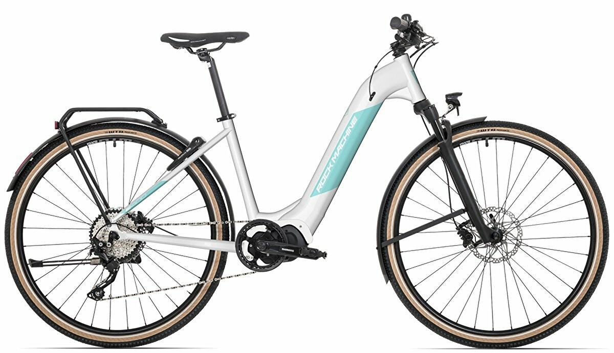 Elektrokolo ROCK MACHINE CrossRide INT e400 STePS lady touring (L) gloss pearl white/light mint