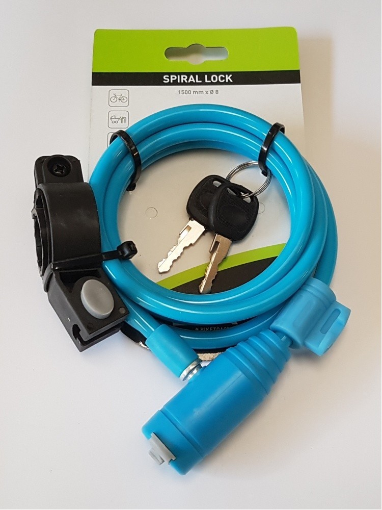 Zámok BTA lanko 1500x8 mm špirála modrý