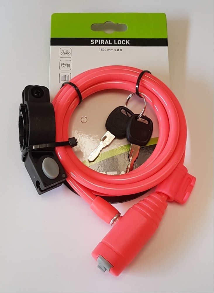 Zámok BTA lanko 1500x8 mm špirála ružový