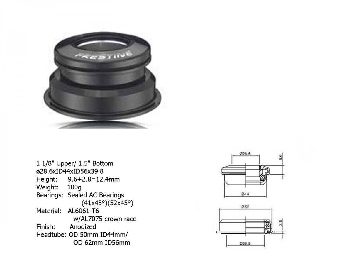 Hlavové zloženie AUTHOR ACO-F13H Internal (1 1/8" / 1,5"; d: 39,8/ 44/ 56 mm) (čierna)