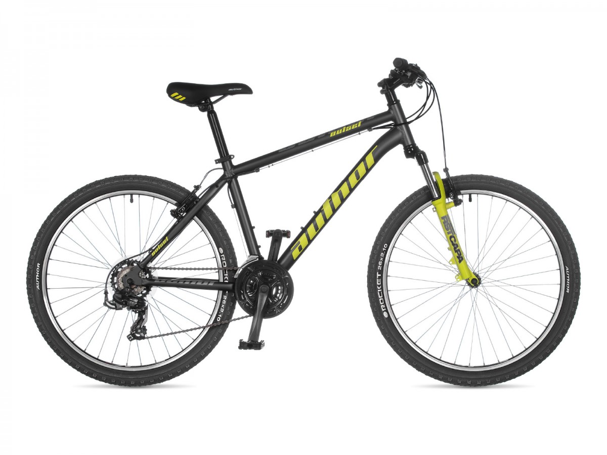 MTB XC bicykel Author Outset 26" 2023 17" sivá-matná/limeta