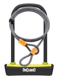 Zámok ONGUARD podkova 115x230x11 mm + lanko 1200x10 mm, žltá, 2 kľúče, držiak