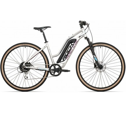 Elektrokolo Rock Machine CrossRide e350 lady gloss silver/dark crimson/neon cyan (500Wh) (M)