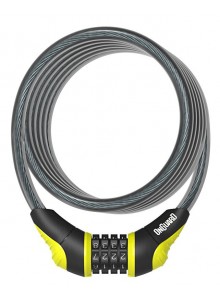 Zámok ONGUARD špirála 1800x10 mm žltý, nastaviteľný kód, držiak