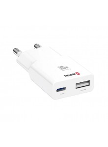 Síťový adaptér SWISSTEN GaN USB-C + USB-A 30W bílý