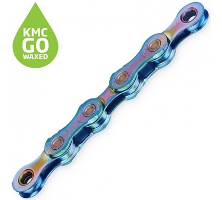 Řetěz KMC X-12 aurora modrý v krabičce 126 čl. WAX-voskovaný